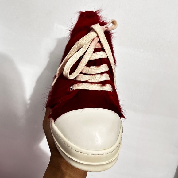 Rick Owens Red Furry Low Sneakers (Men’s 10) - Picture 3 of 5